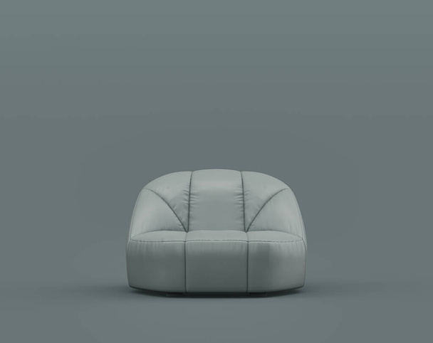 Einzelner Sessel in einem monochromen dunkelgrauen Innenraum, einzelne graue Farbe, 3D-Rendering, Bilderrahmenhintergrund - Foto, Bild