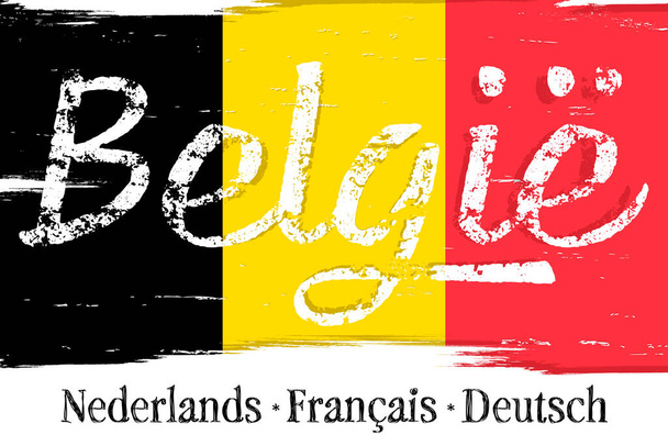 Bandera de Bélgica, bandera con pincel grunge. Ilustración de libro, diccionario, vocabulario. - Vector, imagen