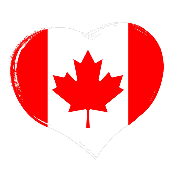 Symbol serca, flaga kanadyjska, sztandar ze szczotką grunge - Wektor, obraz