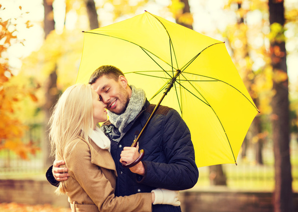 romantic couple kissing in the autumn park - 写真・画像