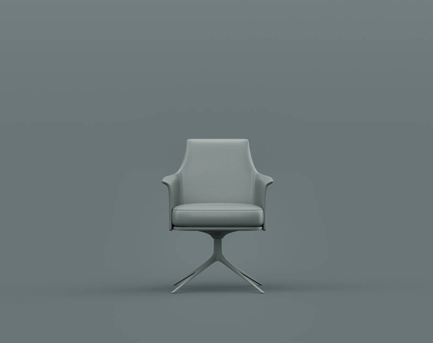 Eenpersoons fauteuil in een monochrome dim grijze binnenkamer, enkele grijze kleur, 3d Rendering, achtergrond fotolijst - Foto, afbeelding