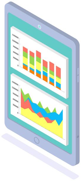 Analyze statistical indicators, business data. Work with marketing research. Data analysis isometric - Vektor, obrázek