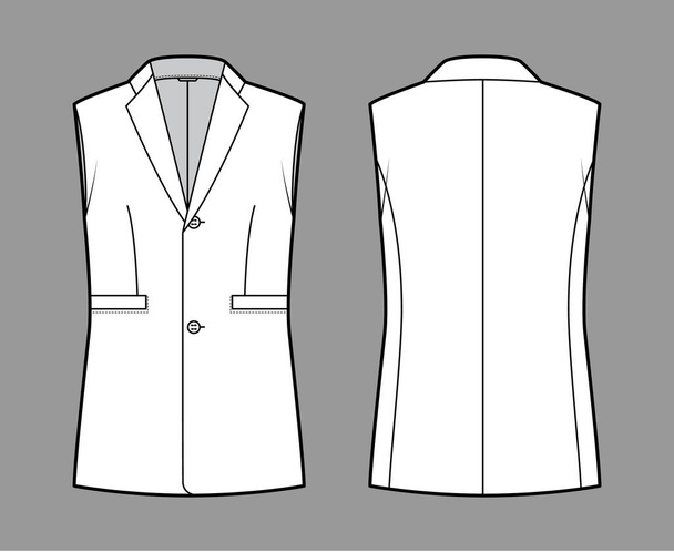 Veste sans manches gilet revers gilet illustration technique de mode avec col crantée, poitrine unique, poches - Vecteur, image