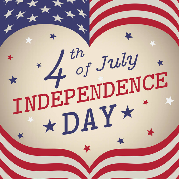 Banner 4th of july usa independence day, heart shaped american flag frame vintage template. Fourth of july, USA national holiday. Light background with stars. Vector illustration, retro poster - Διάνυσμα, εικόνα