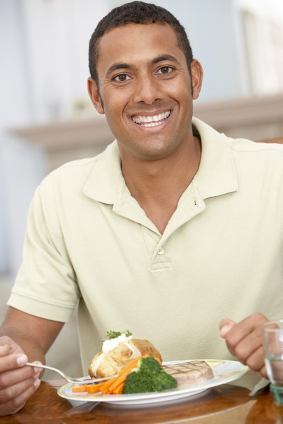 Man Enjoying A Meal At Home - Zdjęcie, obraz