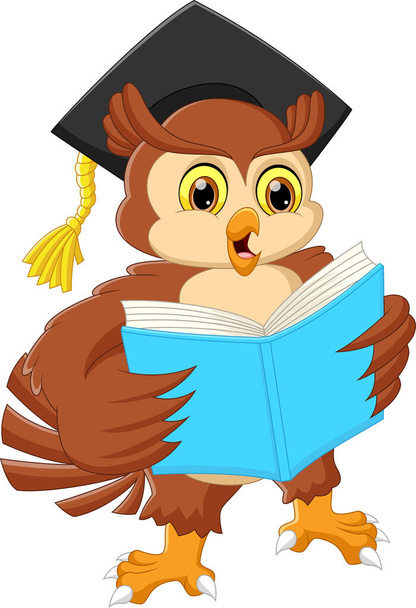 Мультфильм милый сова чтение книги - Вектор,изображение
