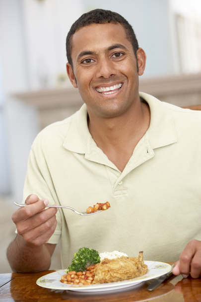 Man Enjoying A Meal At Home - Fotó, kép