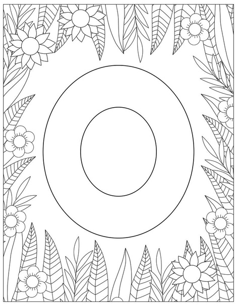 Letter O coloring page. Floral coloring. Vector illustration.  - Vector, Image