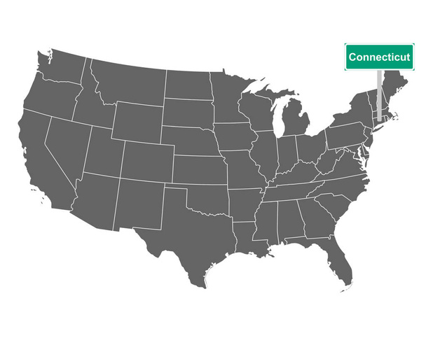 Señal límite del estado de Connecticut y mapa de EE.UU. como ilustración vectorial - Vector, imagen