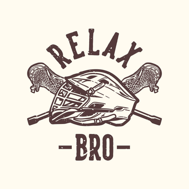 logo ontwerp ontspannen bro met lacrosse helm en stok vintage illustratie - Vector, afbeelding