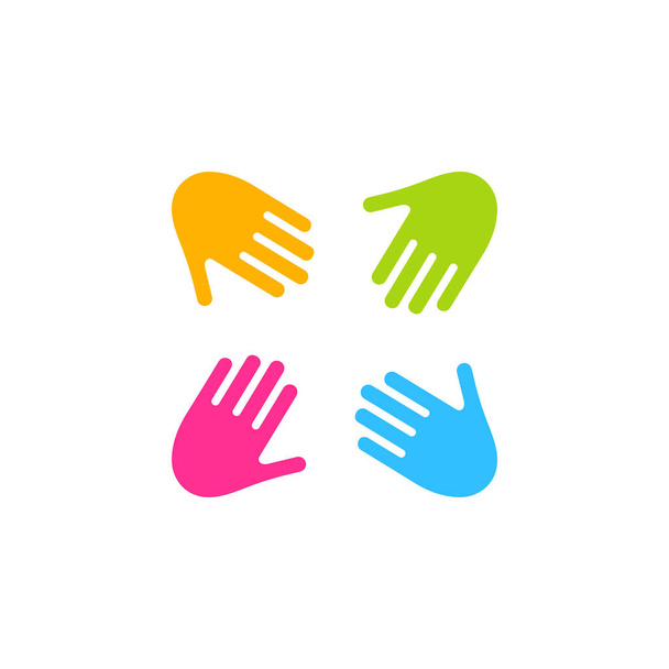 Friendship colorful symbol. Hands together in round shape. Children organization. Teamwork sign. Vector illustration isolated on white background. - Vektor, kép