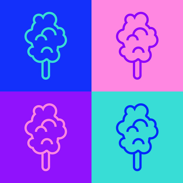 Pop art line Cotton candy icon isolated on color background. Vector - Vector, Image