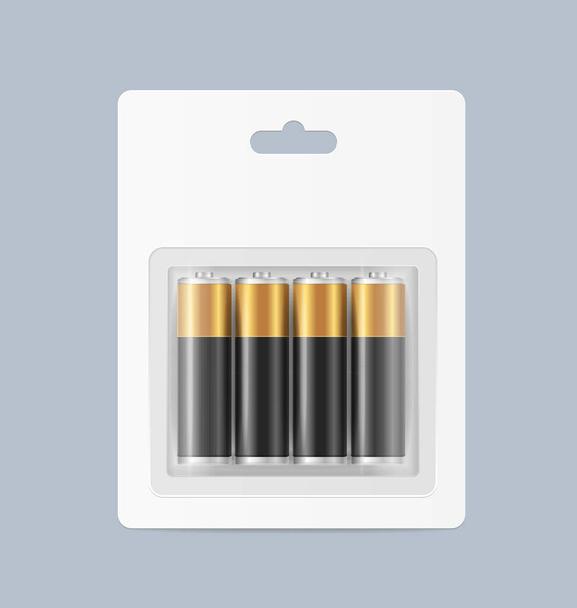 Realistic Detailed 3d Pack of Alkaline Batteries. Vector - Vetor, Imagem