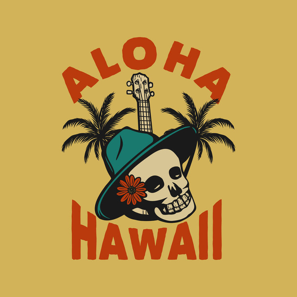 t camisa design aloha hawaii com crânio ilustração do vintage - Vetor, Imagem