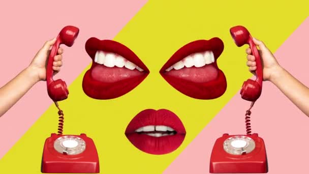 Lippen praten op retro rode telefoon - Video