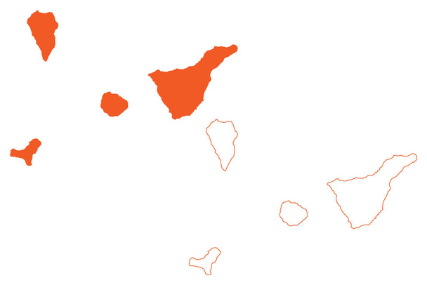 Provincia de Santa Cruz de Tenerife (Reino de España, Islas Canarias) mapa vector ilustración, boceto garabato Tenerife, La Gomera, El Hierro, y La Palma mapa - Vector, Imagen