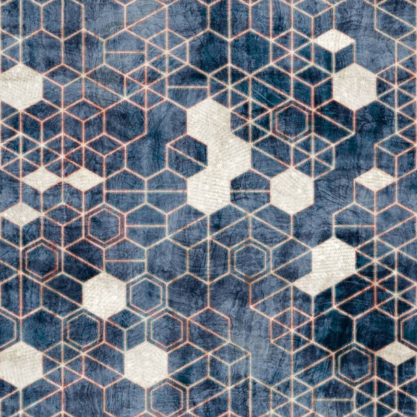 Nahtlose Grungy Sechseck Muster isometrische Geometrie Netzdruck - Foto, Bild