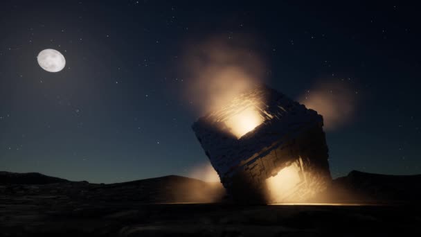 Alien metal cube Science futuristic landscape digital technology network of buildings innovation - Záběry, video