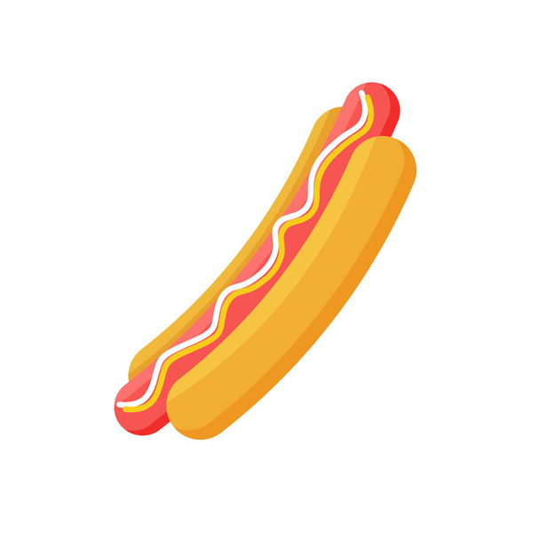 Hot dog. Icône de restauration rapide isolée sur fond blanc. Illustration vectorielle plate pour affiches, menus, brochures et pages web. - Vecteur, image