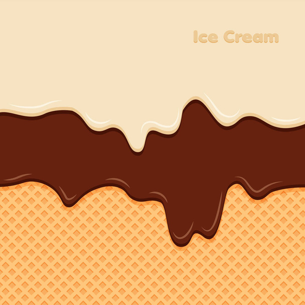 Vanilja ja suklaavohveli sulatettu vohveli tausta. Makea jäätelötausta. Vektoriesimerkki - Vektori, kuva