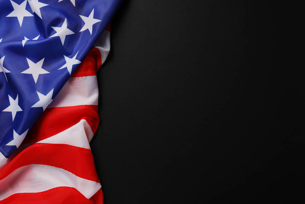 American flag on black background, top view with space for text - Valokuva, kuva