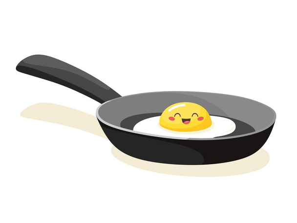 Uovo felice in padella, colazione. Illustrazione vettoriale. - Vettoriali, immagini