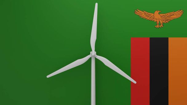 Suuri tuuliturbiini keskellä taustalla maan lipun Sambian - Valokuva, kuva