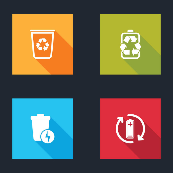 Definir Lixeira com reciclar, Bateria, lata de lixo relâmpago e ícone. Vetor - Vetor, Imagem