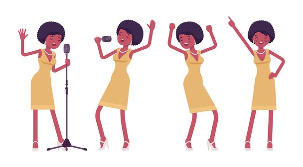 Musician, jazz, rock and roll african woman singing, professional dance - Vector, Image