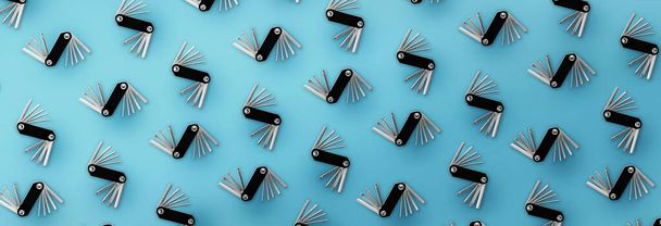Pattern of bicycle repair tools on blue background. - Photo, Image