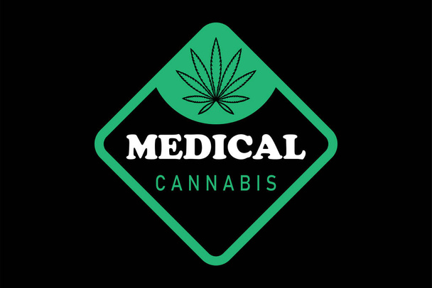 Лого зеленого листка Cannabis Indica, Sativa. Медична марихуана. Проста форма, для графічного дизайну логотипу, емблеми, знака, значка, етикетки. - Вектор, зображення