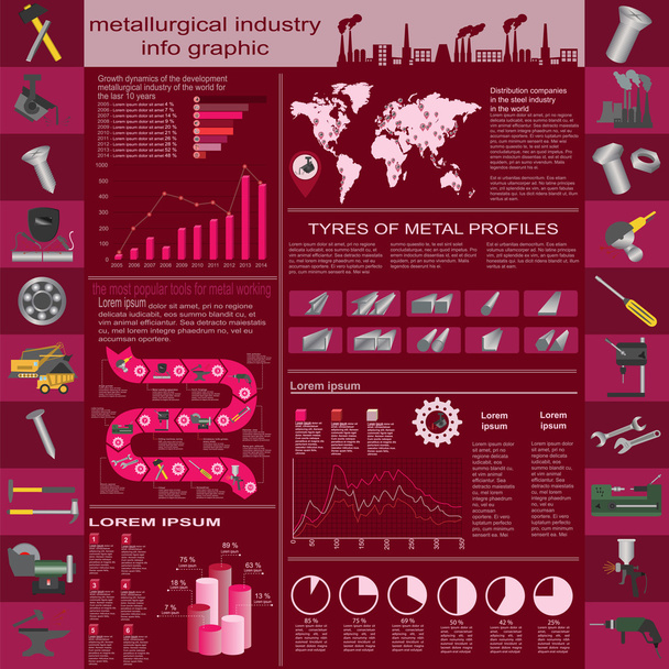 Set of elements and tools of metallurgical industry for creating - Vector, Image