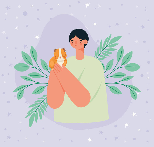man holding hamster - Vector, Image