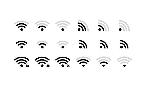 Значок сигнала Wi-Fi установлен в черном. Беспроводное соединение. Векторная EPS 10. Изолированный на белом фоне. - Вектор,изображение