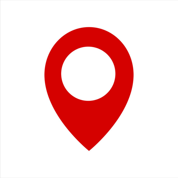 位置の単純な形態の赤いアイコン。地図ピンアイコン、白に隔離されたフラット記号を入力します。ロケーションポイントシンボル、ロゴイラスト. - 写真・画像