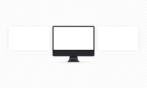 Космический серый макет монитора компьютера с чистыми веб-страницами. Концепция веб-дизайна. Макет для отображения отзывчивого приложения или веб-проекта. Векторная иллюстрация - Вектор,изображение