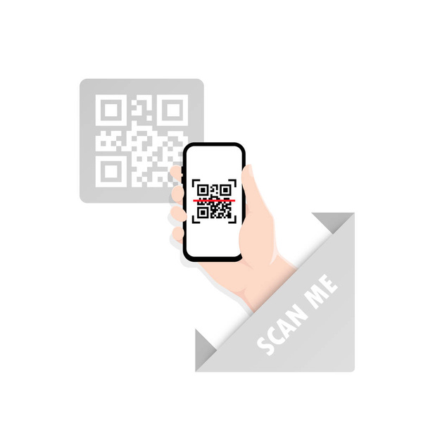 QR code scanning or capture mobile phone. Scan me. Read bar code, mobility, generating app, coding. Icon recognition or reading qr code in flat style. - Vector, Image