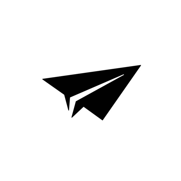 Icona dell'aereo di carta in nero. Aereo origami piatto. Illustrazione. Messaggio, lettera, simbolo della posta. Vettore isolato su sfondo bianco. - Vettoriali, immagini