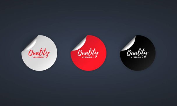 Quality premium icon. Sticker set. Discount vector. Quality premium labels set. Black, red and white round circle tags. Sale tags badges template. Discount promotion. Vector illustration. EPS10 - Vector, Image