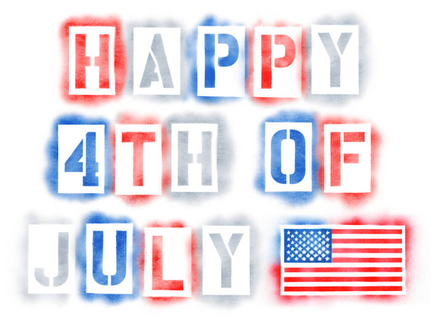 Fourth of July with American Flag in spray paint stencils background - Photo, Image