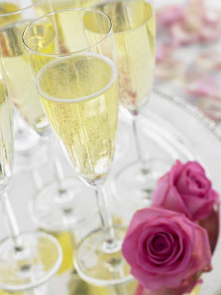 Champagne Glasses On A Silver Platter - Фото, зображення