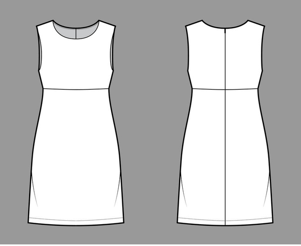 Šaty říše linie technické módní ilustrace s rukávy, nadrozměrné tělo, po kolena A-line sukně. Ploché oblečení - Vektor, obrázek