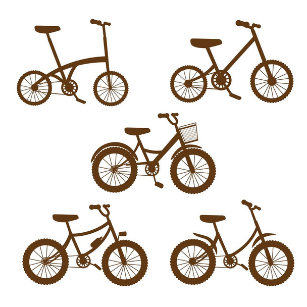 Vektoros illusztrációs készlet kerékpárok sziluettje, kerékpárok, kerekek, szállítási típus.  - Vektor, kép