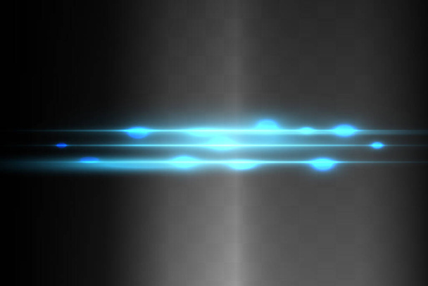 Μπλε οριζόντιες φωτοβολίδες φακού πακέτο. Ακτίνες λέιζερ, οριζόντιες ακτίνες φωτός.. - Διάνυσμα, εικόνα