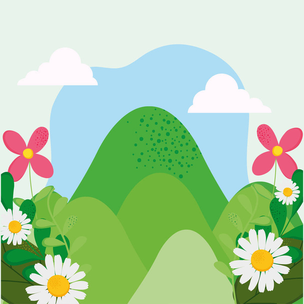 montagnes et fleurs - Vecteur, image
