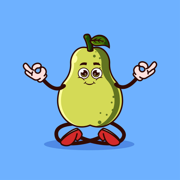 Tatlı Guava meyve karakteri meditasyonu. Meyve karakter ikonu kavramı izole edildi. Emoji Çıkartması. düz çizgi film biçimi Vektörü - Vektör, Görsel