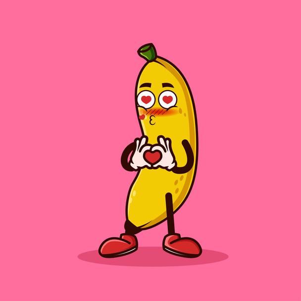 Mignon personnage de fruits de banane avec amour emote. Isolation du concept d'icône de caractère fruité. style dessin animé plat Premium Vector - Vecteur, image