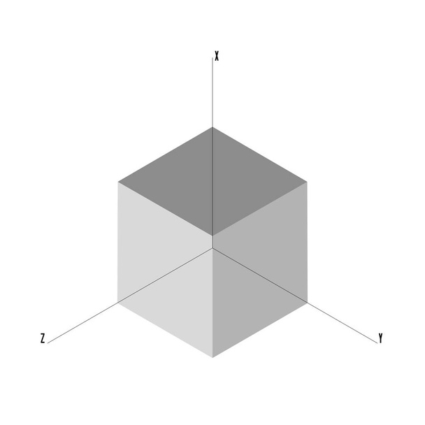 Műszaki rajz: a kocka és a tervek példája - Vektor, kép