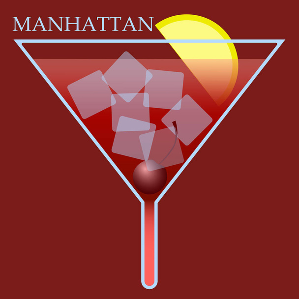 minimalism logo manhattan cocktail in red tones with ice lemon ivishney - Vector, Image