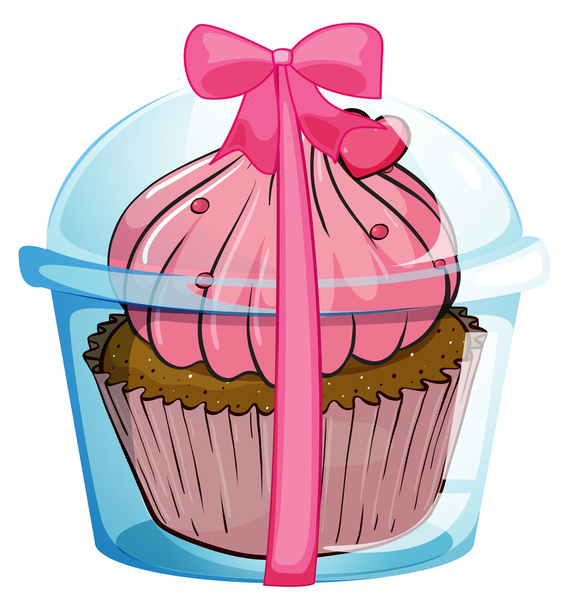 een cupcake container met een roze lint - Vector, afbeelding